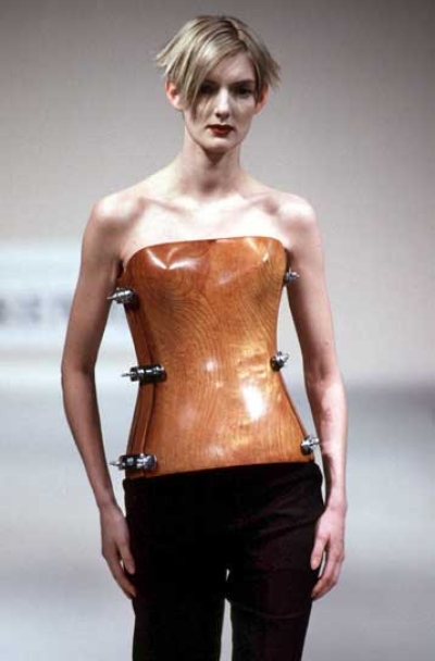 Hand carved mahogany corset for Hussein Chalayan