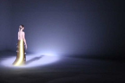 Remote controlled floating dress with flying crystals. For Hussein Chalayan / Swarovski