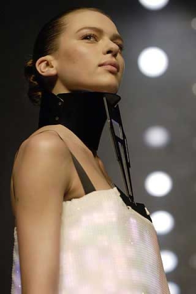 Sculpted black swarovski encrusted neck piece. For Hussein Chalayan